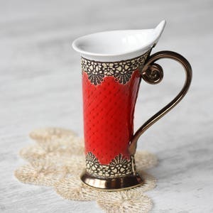 Taza de cerámica, Taza de té, Taza roja, Taza única, cerámica y alfarería, tazas de cerámica, taza de té, taza de café, taza de café, taza de cerámica hecha a mano, tazas