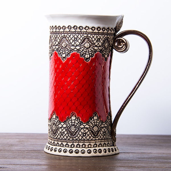 Handmade stoneware mug, red mug, mug, coffee mug, ceramic mug handmade, pottery mug, mugs,unique mug, tea mug, housewarming gift, large mug