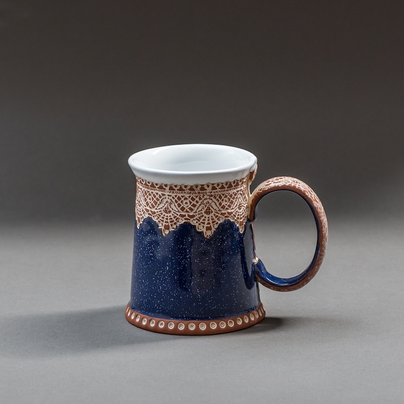 Mug en céramique, Mug à café, Mug à thé, Céramique et poterie, Mug bohème, Mug unique, Mug fait main, Cadeau de pendaison de crémaillère, Mug en poterie, Mug bleu image 1