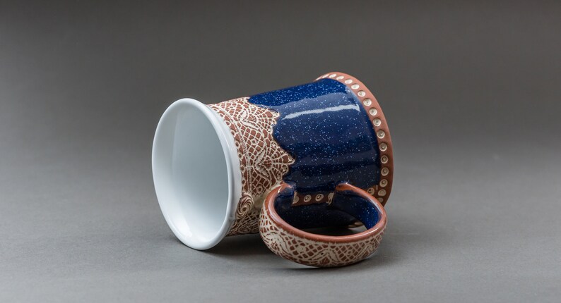 Mug en céramique, Mug à café, Mug à thé, Céramique et poterie, Mug bohème, Mug unique, Mug fait main, Cadeau de pendaison de crémaillère, Mug en poterie, Mug bleu image 5