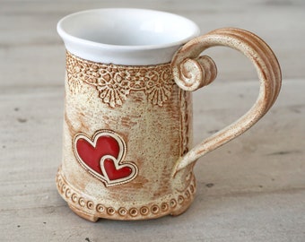 Heart mug, Coffee mug,  Tea mug, Ceramics and Pottery, Unique  Mug, Handmade mug, Funny mugs, Housewarming gift, Pottery tea mug, Heart mugs