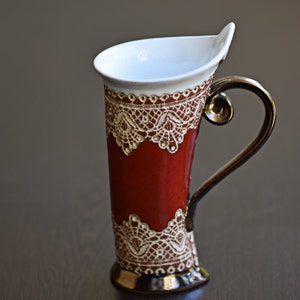Ceramic Mug, Tea Mug, Red Mug, Unique Mug, Ceramics and Pottery, ceramic cup, tea cup, coffee cup, coffee mug, ceramic mug handmade, mug image 2