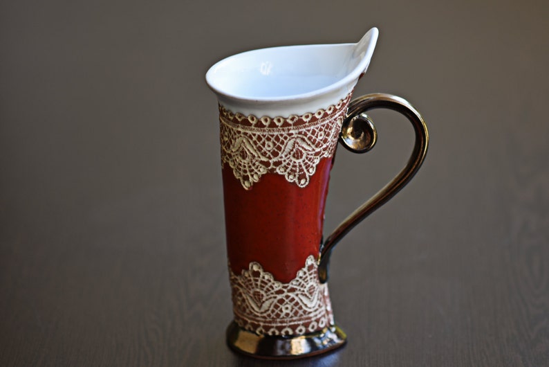 Ceramic Mug, Tea Mug, Red Mug, Unique Mug, Ceramics and Pottery, ceramic cup, tea cup, coffee cup, coffee mug, ceramic mug handmade, mug image 2