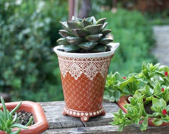 Ceramic Pot, Ceramic Succulent Pot, Hand Made Pot, Cute Plant Pot, Pot white Drainage, Ceramic Succulent Planter, Cactus pot