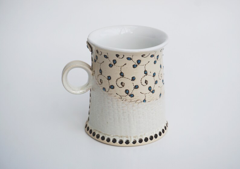 Ceramic mug, Coffee mug, Tea mug, Unique Mug, Handmade mug, White Mug, Housewarming gift, Pottery tea mug, Blue Flowers, Mug, Romantic mug image 7