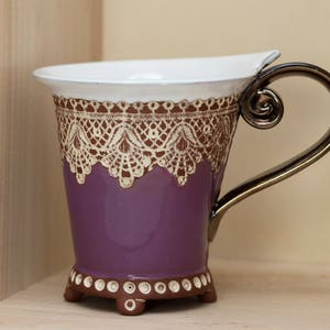 Ceramic Cup, Tea Cup, Handbuilding Techniques, Ceramics and pottery , Handmade cup, Coffee cup, Violet cup, Coffee mug,  Wedding gift, Mug,