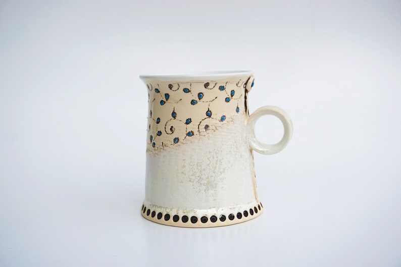 Ceramic mug, Coffee mug, Tea mug, Unique Mug, Handmade mug, White Mug, Housewarming gift, Pottery tea mug, Blue Flowers, Mug, Romantic mug image 1