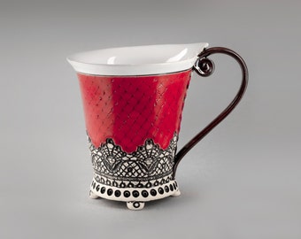 Ceramic Cup, Tea Cup, Handbuilding Techniques, Ceramics and Pottery , Handbuilt Pottery Cup, Red Cup, Unique Cup, Coffee Cup, Mug,