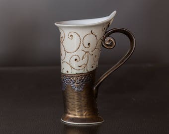 Ceramic Mug, Coffee  Mug, Tea Mug, Gold  Mug, Unique Mug, Ceramics and Pottery, Stoneware Mug, Tea cup, Housewarming gift, Texture lace Mug