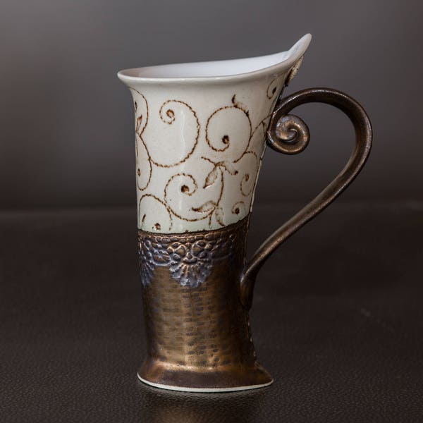 Tazza in ceramica, Tazza da caffè, Tazza da tè, Tazza d'oro, Tazza unica, Ceramica e ceramica, Tazza in gres, Tazza da tè, Regalo di inaugurazione della casa, Tazza di pizzo Texture