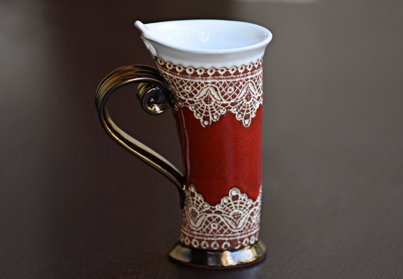 Ceramic Mug, Tea Mug, Red Mug, Unique Mug, Ceramics and Pottery, ceramic cup, tea cup, coffee cup, coffee mug, ceramic mug handmade, mug image 3