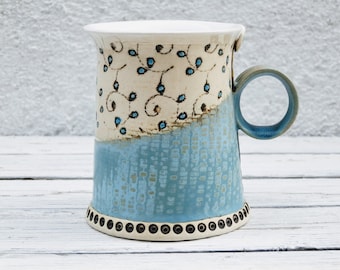 Ceramic mug, Coffee mug,  Tea mug, Unique  Mug, Handmade mug, Blue Mug, Housewarming gift, Pottery tea mug, Blue Flowers Mug, Romantic mug