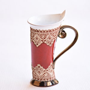 Ceramic Mug, Tea Mug, Red Mug, Unique Mug, Ceramics and Pottery, ceramic cup, tea cup, coffee cup, coffee mug, ceramic mug handmade, mug image 4