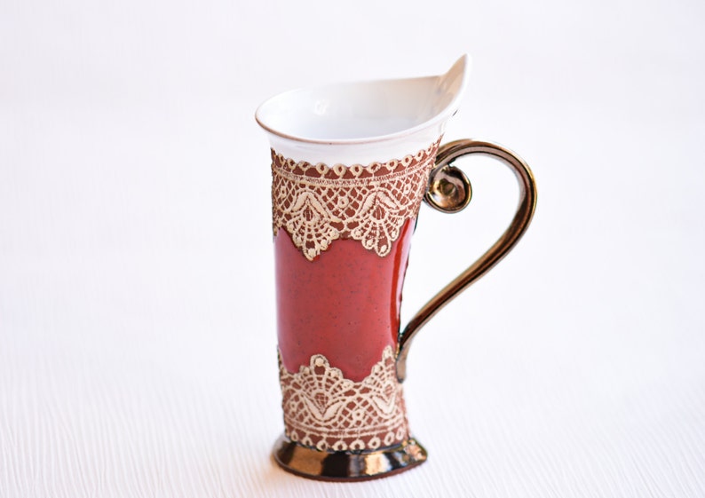 Ceramic Mug, Tea Mug, Red Mug, Unique Mug, Ceramics and Pottery, ceramic cup, tea cup, coffee cup, coffee mug, ceramic mug handmade, mug image 4