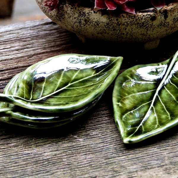 Set of four Small Ceramic Leaf Dish, Ring Dish, Tea Bag Holder, Earrings Holder, Ceramic Leaf, Candle Holder, Spoon Rest, Handmade Leaf