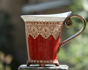 Ceramic Cup, Tea Cup, Handbuilding Techniques, Ceramics and pottery , Handmade cup, Coffee cup, Red cup, Coffee Mug, Wedding gift, Unique