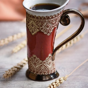 Ceramic Mug, Tea Mug, Red Mug, Unique Mug, Ceramics and Pottery, ceramic cup, tea cup, coffee cup, coffee mug, ceramic mug handmade, mug image 5