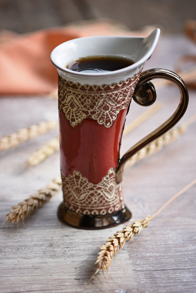 Ceramic Mug, Tea Mug, Red Mug, Unique Mug, Ceramics and Pottery, ceramic cup, tea cup, coffee cup, coffee mug, ceramic mug handmade, mug image 5