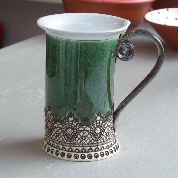 Ceramic Mug, Tea Mug,Handbuilding , Ceramics and pottery, Ceramic cup, Tea cup, Coffee cup, Coffee mug, Green mug, Handmade mug, Unique mug