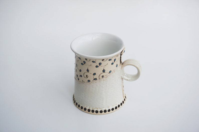 Ceramic mug, Coffee mug, Tea mug, Unique Mug, Handmade mug, White Mug, Housewarming gift, Pottery tea mug, Blue Flowers, Mug, Romantic mug image 3