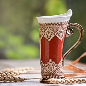 Ceramic Mug, Tea Mug, Red Mug, Unique Mug, Ceramics and Pottery, ceramic cup, tea cup, coffee cup, coffee mug, ceramic mug handmade, mug image 1