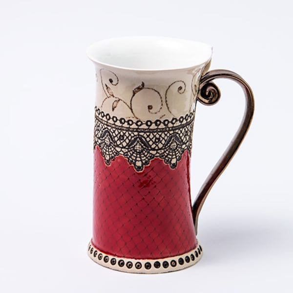 Tasse en céramique, tasse à thé, tasse à café, céramique et poterie, tasse faite à la main, tasse en grès, tasses, tasse rouge, tasses à café, tasse de poterie, tasse de 15 oz, rouge