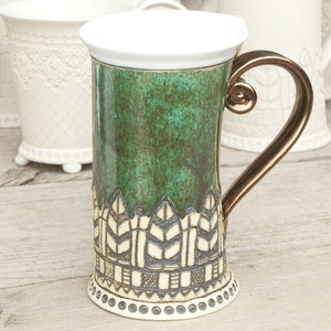 Taza de 16 oz, taza de cerámica, taza de té, técnicas de construcción manual, cerámica y alfarería, pintada a mano, taza de té, taza, taza hecha a mano, tazas de café únicas