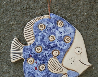 Fish, Ceramic fish, Fish tile, Funny fish, Ceramic tile, Blue fish, Ceramics and pottery, Handmade fish, Blue ceramic fish tile