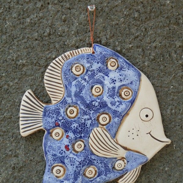 Fish, Ceramic fish, Fish tile, Funny fish, Ceramic tile, Blue fish, Ceramics and pottery, Handmade fish, Blue ceramic fish tile