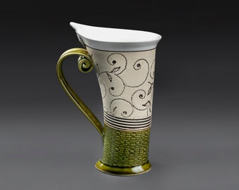 Handmade Stoneware Mug, Green Glaze, Pottery Coffee Cup