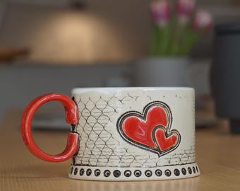 Handmade Stoneware Espresso Cup, Pottery Heart Mug