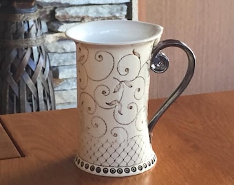 Handmade Stoneware Mug, Lace Texture, Rustic Coffee Cup (10oz)