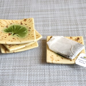 Set of four Small Ceramic Leaf Dish, Ring Dish, Tea Bag Holder, Ginkgo Leaf, Candle Holder, Spoon Rest, Handmade Leaf, Gingko leaf decor