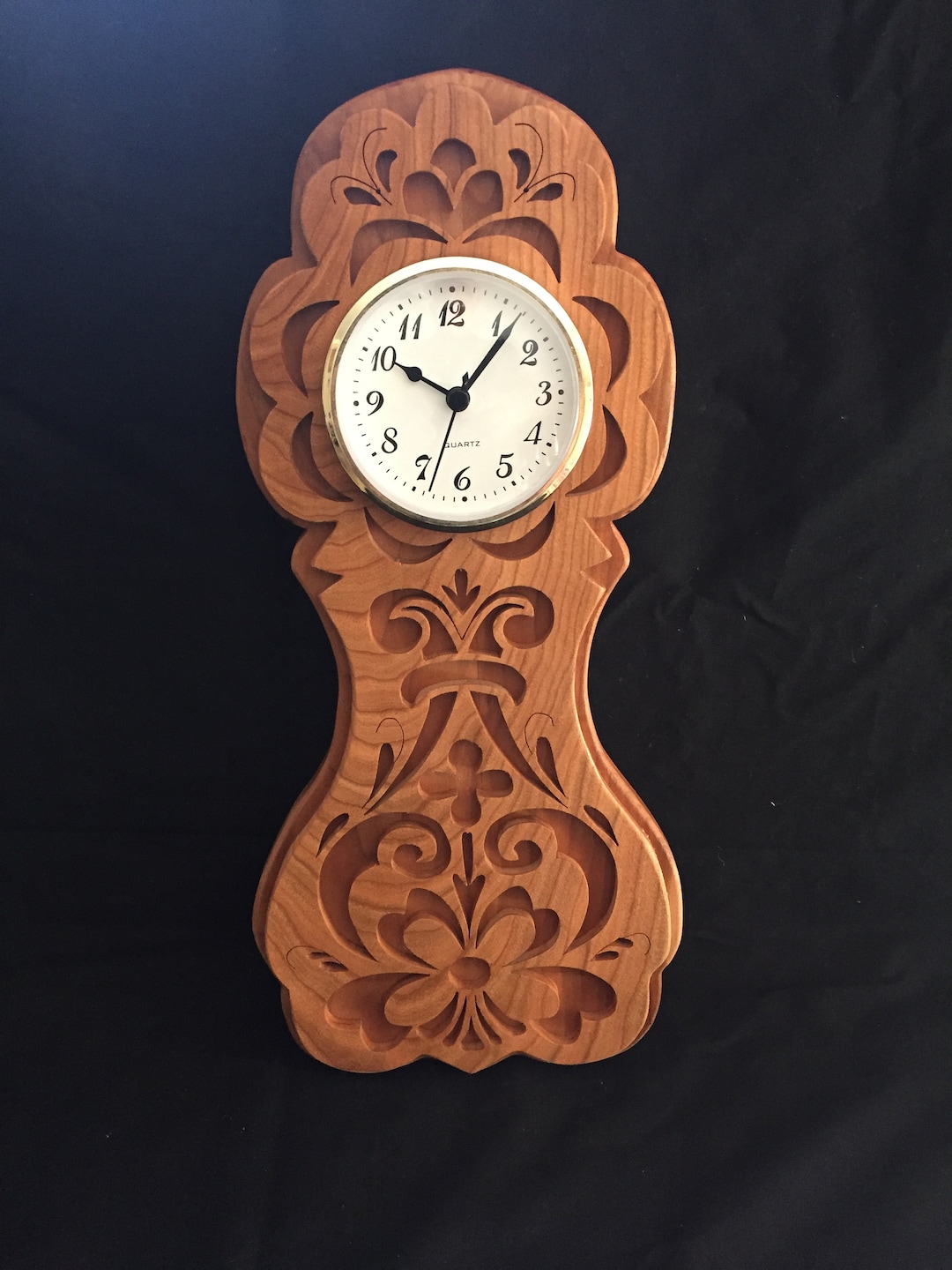 Cherry Wood Clock Scroll Saw Woodworking Etsy