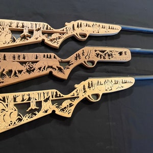 set of 3 rifles, outdoors, wildlife, handmade, woodworking,
