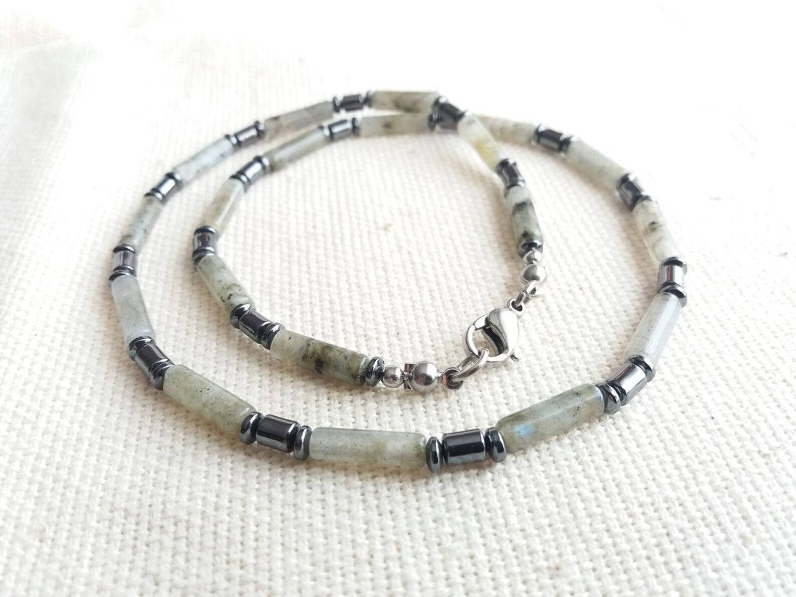 Labradorite Mens Necklace Beaded Labradorite and Hematite Etsy
