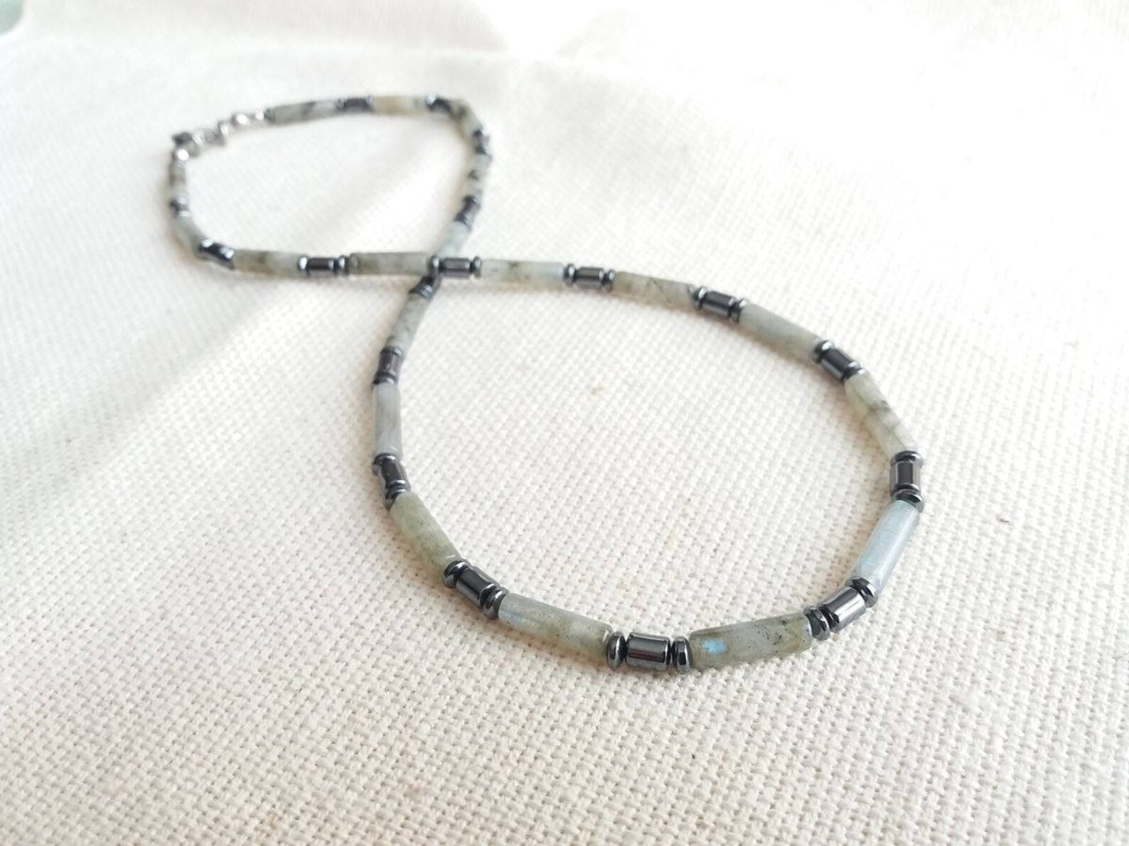 Labradorite Mens Necklace Beaded Labradorite and Hematite Etsy