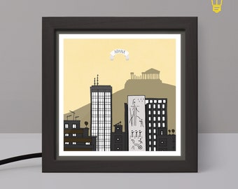 Athens #2 Small Illustrated LightBox, Decorative wall  / table lamp, Gift for travel lovers - Usb cable