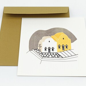 Cartolina + busta di Santorini / Biglietto d'auguri / Architettura greca / Articoli di carta illustrati
