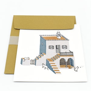 Cartolina + busta di Sifnos / Biglietto d'auguri / Architettura greca / Articoli di carta illustrati
