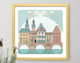 Prague art print / Illustration / Wall art for travel lovers