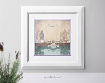 Amsterdam art print / Illustration / Wall art for travel lovers