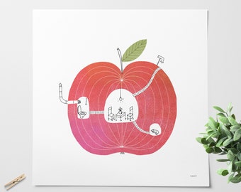 Apple print for kids' room / Illustration for children / Watercolors / Wall art for kids / Food illustration