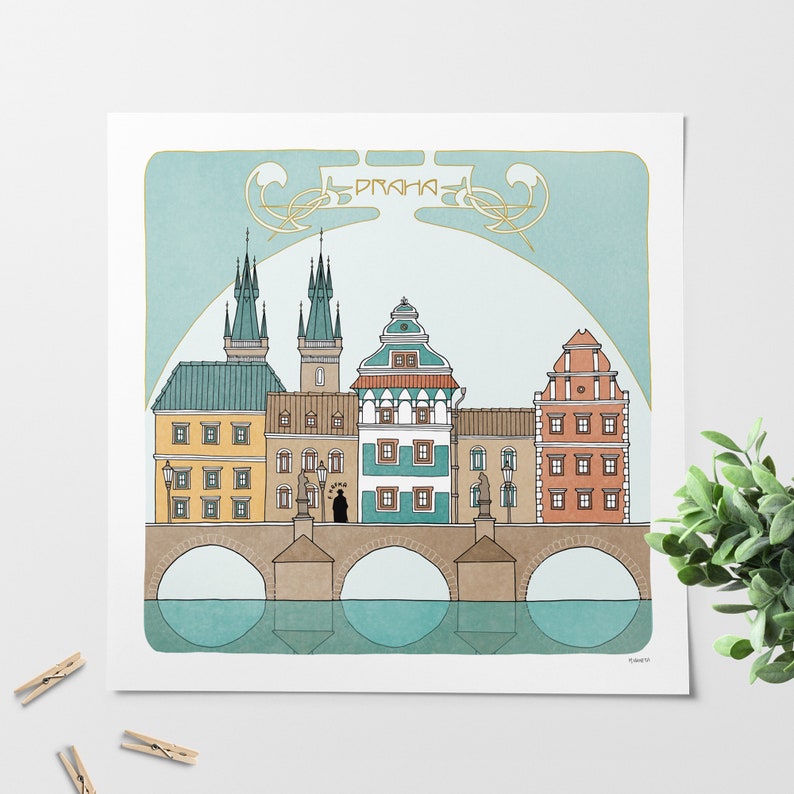 Prague art print / Illustration / Wall art for travel lovers image 2