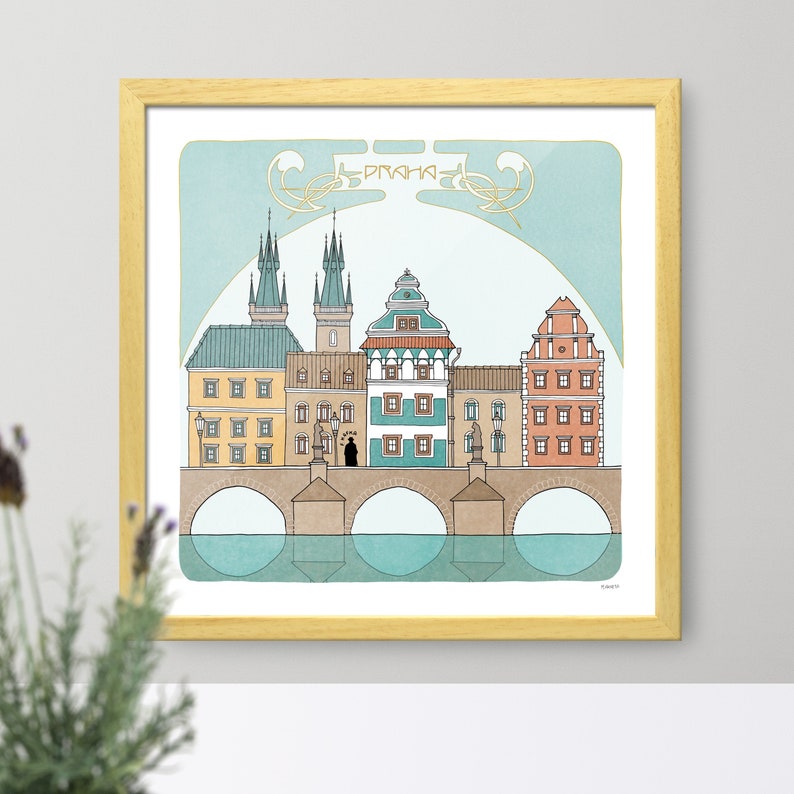 Prague art print / Illustration / Wall art for travel lovers image 1