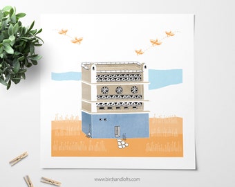 Traditional pigeon house in Tinos island / Art print / Illustration / Wall art