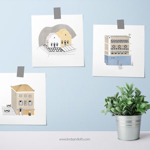 Set di 5 cartoline + buste / Biglietti d'auguri / Architettura delle isole greche / Articoli di carta illustrati