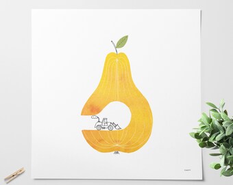 Pear print for kids' room / Illustration for children / Watercolors / Wall art for kids / Food illustration