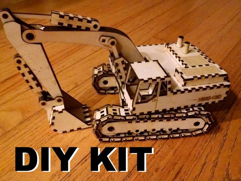 Laser cut wood excavator kit build it yourself Etsy