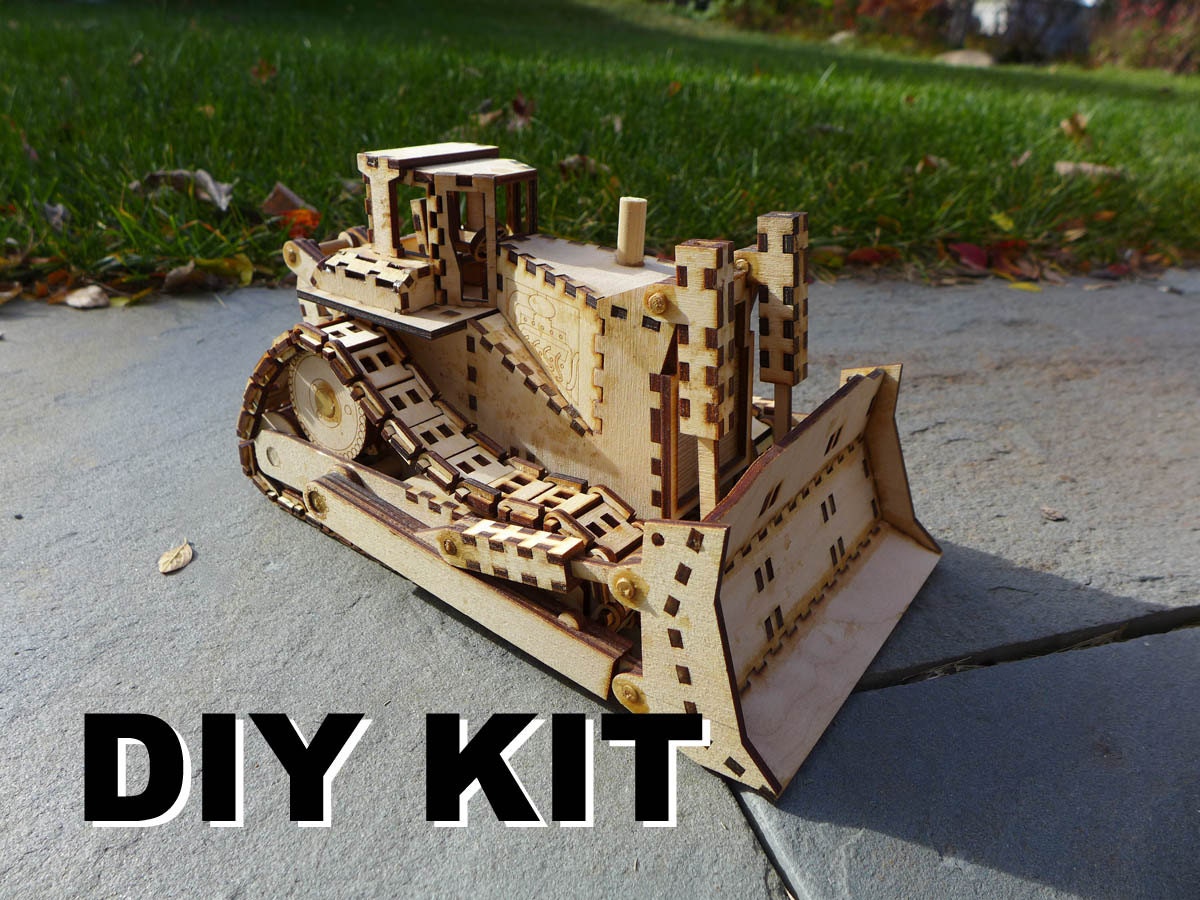 Laser cut wood bulldozer toy kit build it yourself Etsy